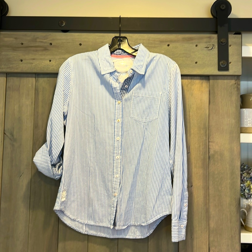 Darling Blue & White Stripe Shirt with Contrasting Trim